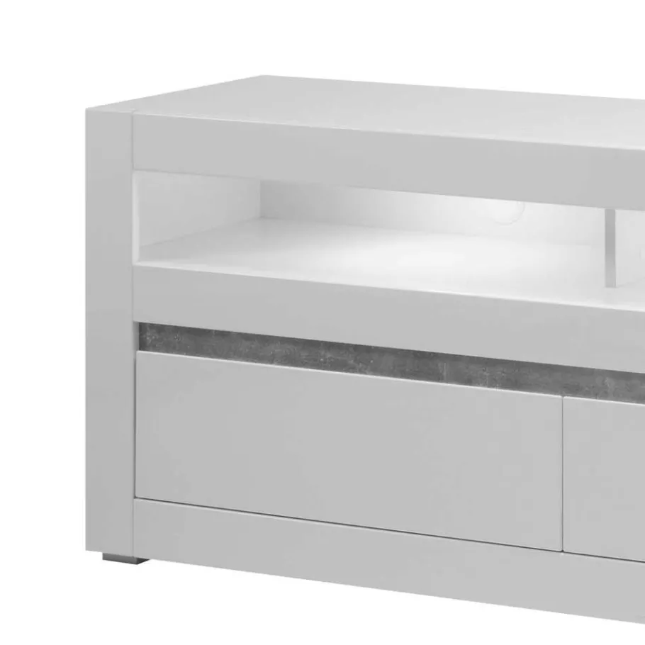 Clearance Wohnen Hochglanz Lowboard fürs TV in Weiß Mextra mit 3 Schubladen