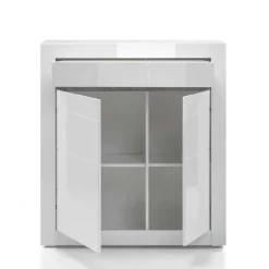 Online Wohnen Hochglanz TV Anbauwand in Weiß Mextra mit Beton Dekor (vierteilig)