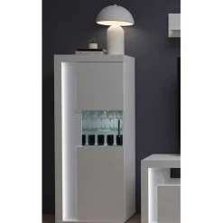 Discount Wohnen Hochglanz Vitrine mit LED in Weiß - Gomata