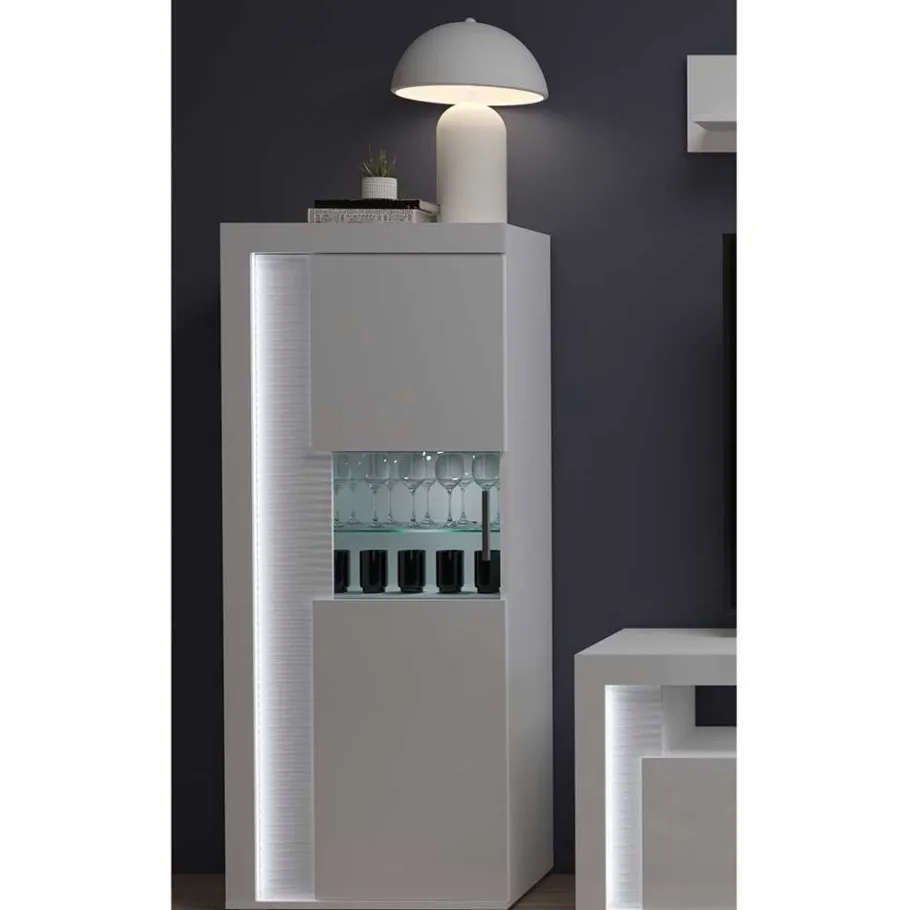 Discount Wohnen Hochglanz Vitrine mit LED in Weiß - Gomata