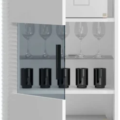 Discount Wohnen Hochglanz Vitrine mit LED in Weiß - Gomata