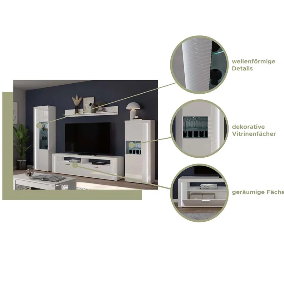 Discount Wohnen Hochglanz Vitrine mit LED in Weiß - Gomata