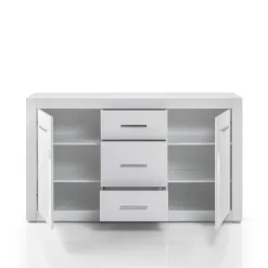 Clearance Wohnen Hochglanz Wohnwand in Weiß Yulis mit Metallgriffen Chrom (vierteilig)