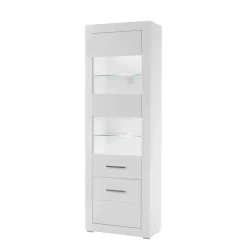 Clearance Wohnen Hochglanz Wohnwand in Weiß Yulis mit Metallgriffen Chrom (vierteilig)