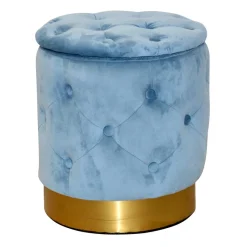 Wohnen Hocker in Hellblau Samt & Gold - Santjana