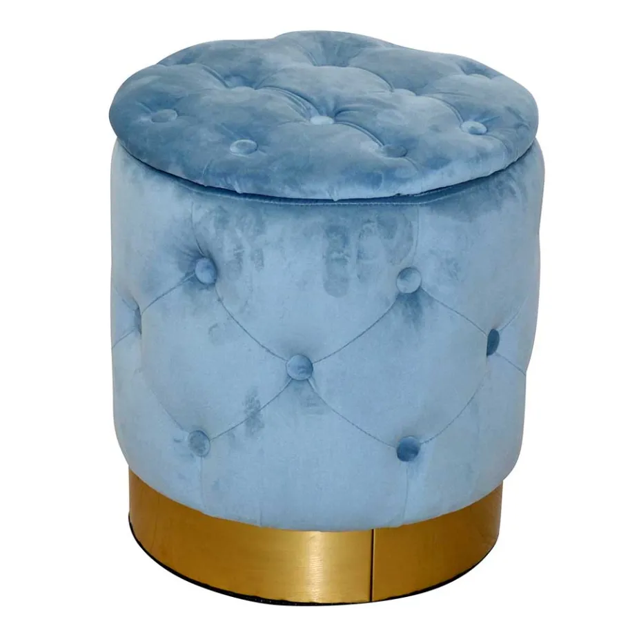 Wohnen Hocker in Hellblau Samt & Gold - Santjana