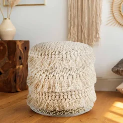 Best Wohnen Hocker mit Troddeln in Cremeweiß - Amazing