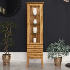 Clearance Wohnen Hohe Vitrine Masdamos aus Wildeiche Massivholz
