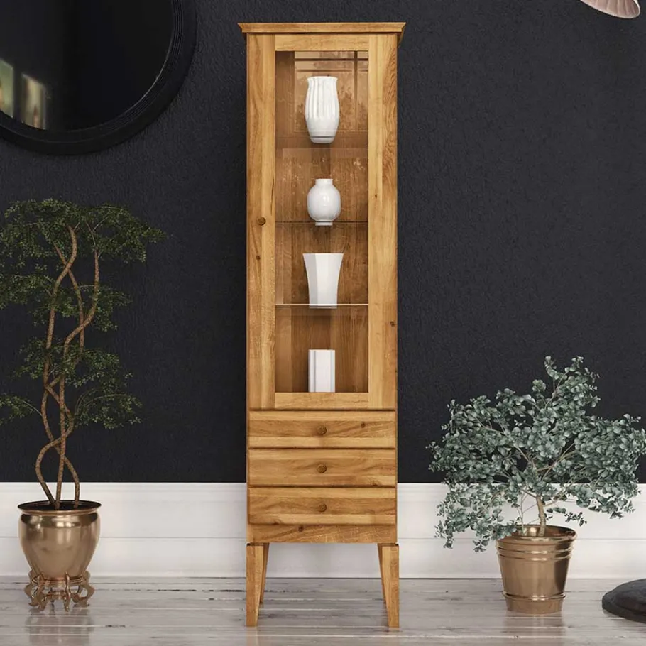 Clearance Wohnen Hohe Vitrine Masdamos aus Wildeiche Massivholz