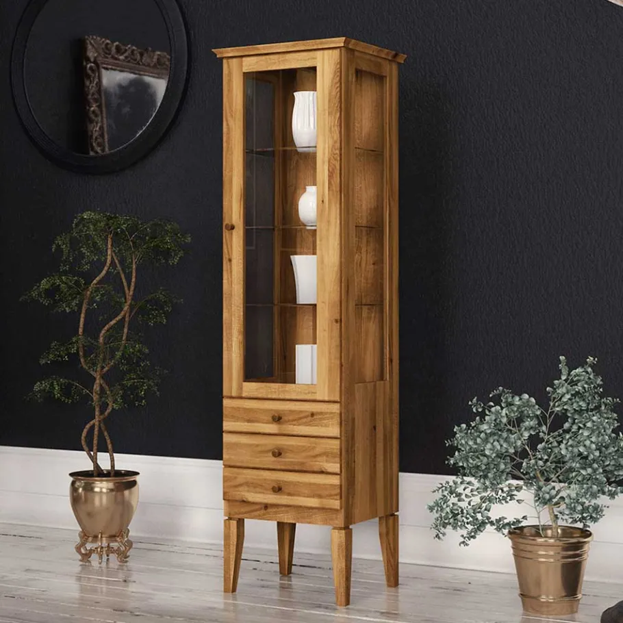 Clearance Wohnen Hohe Vitrine Masdamos aus Wildeiche Massivholz