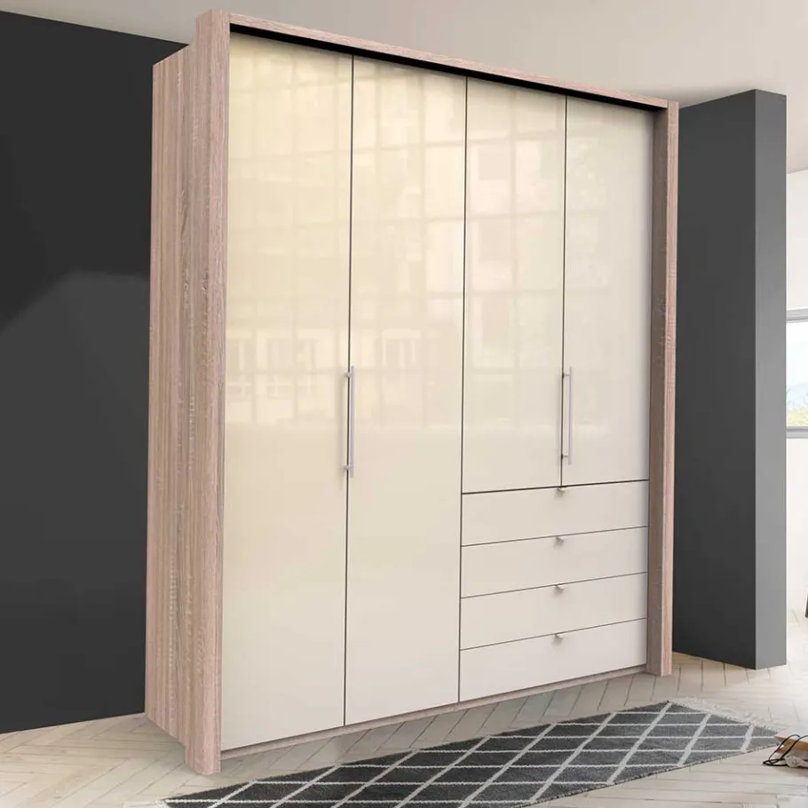 Hot Wohnen Hoher Schlafzimmerschrank 2-türig & 4 Schubladen - Rativian
