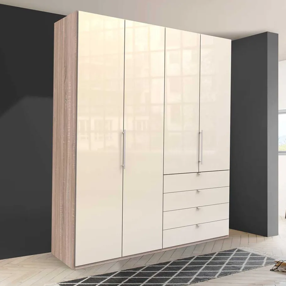 Hot Wohnen Hoher Schlafzimmerschrank 2-türig & 4 Schubladen - Rativian