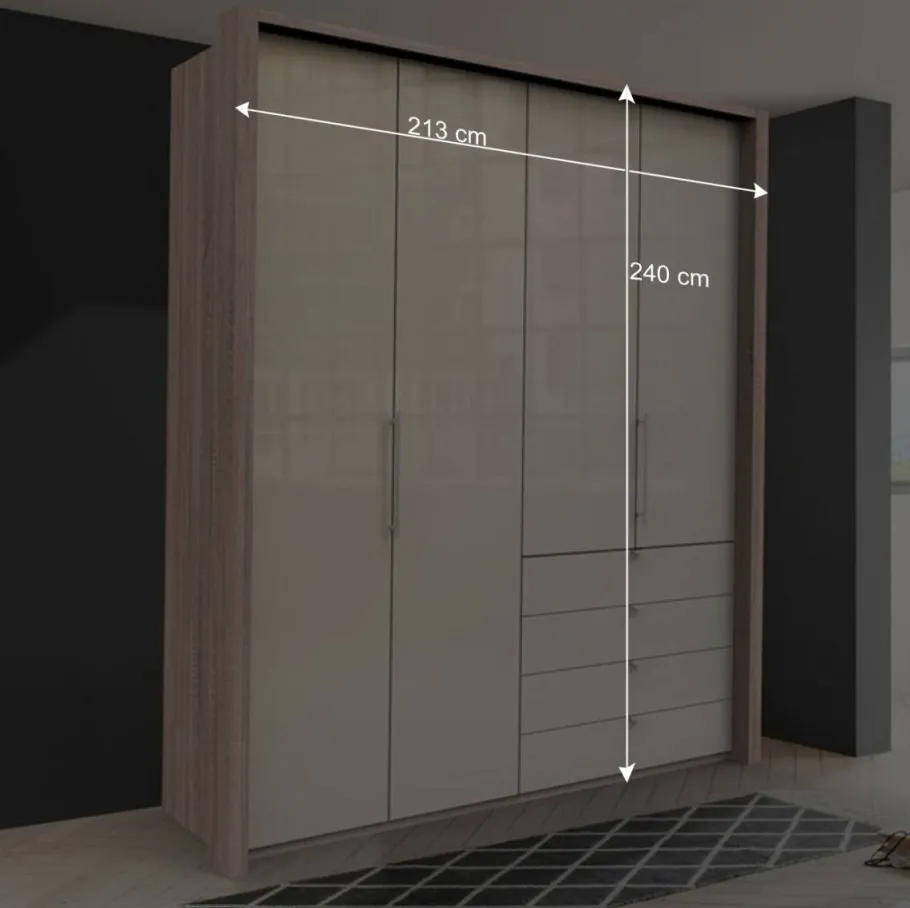 Hot Wohnen Hoher Schlafzimmerschrank 2-türig & 4 Schubladen - Rativian