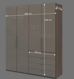 Hot Wohnen Hoher Schlafzimmerschrank 2-türig & 4 Schubladen - Rativian
