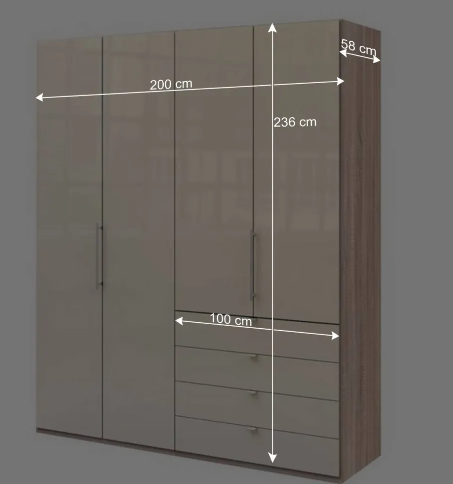 Hot Wohnen Hoher Schlafzimmerschrank 2-türig & 4 Schubladen - Rativian