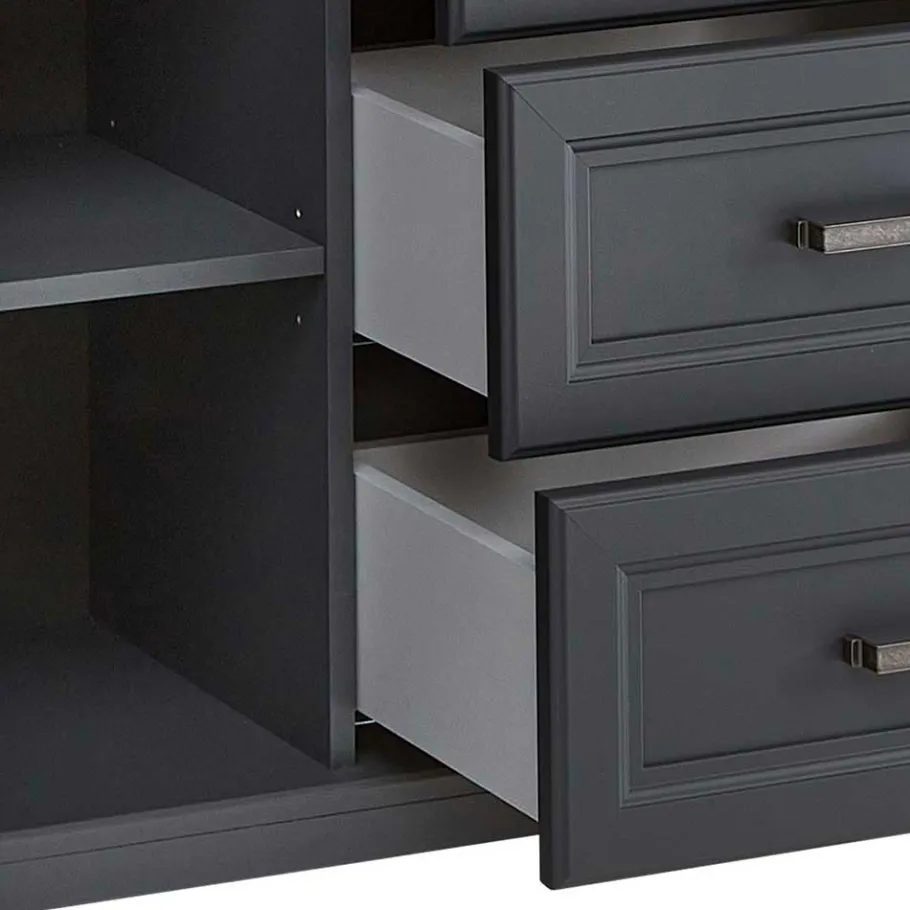 Outlet Wohnen Hohes Sideboard in Dunkelgrau & Eiche - Joe