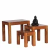 Clearance Wohnen Holz Beistelltisch 3er-Set Hoslo aus Sheesham massiv (dreiteilig)