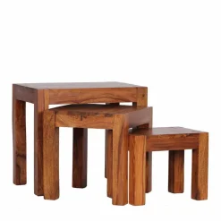 Clearance Wohnen Holz Beistelltisch 3er-Set Hoslo aus Sheesham massiv (dreiteilig)
