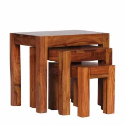 Clearance Wohnen Holz Beistelltisch 3er-Set Hoslo aus Sheesham massiv (dreiteilig)