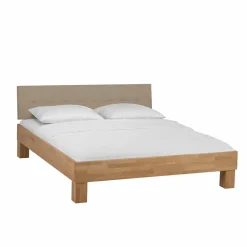 Outlet Wohnen Holz Bett mit Polsterkopfteil Zalto in Buche natur und Beige