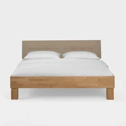 Outlet Wohnen Holz Bett mit Polsterkopfteil Zalto in Buche natur und Beige
