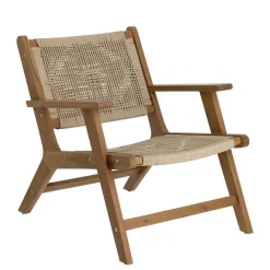 Hot Wohnen Holz Sessel mit Kordel Geflecht in Beige - Rave