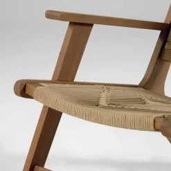 Hot Wohnen Holz Sessel mit Kordel Geflecht in Beige - Rave