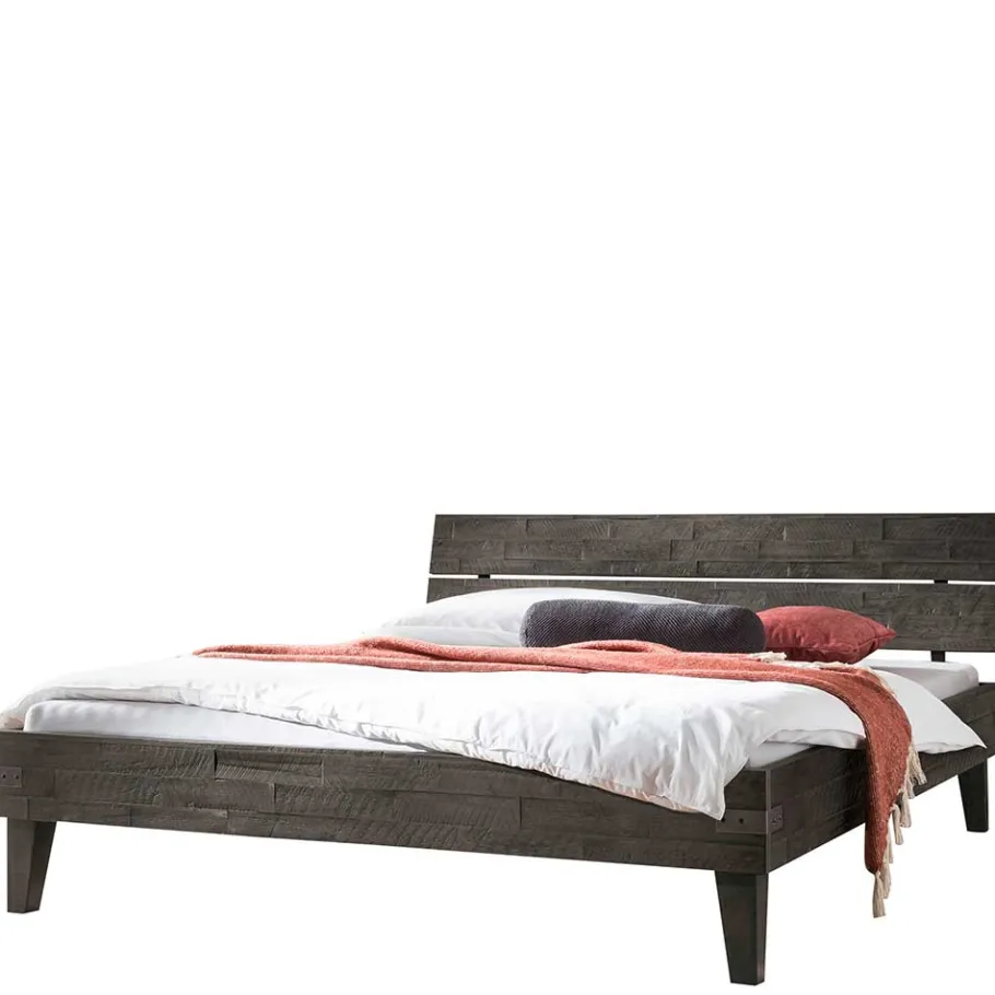 Discount Wohnen Holzbett aus Akazie in Grau Antik Finish - Jasefiana