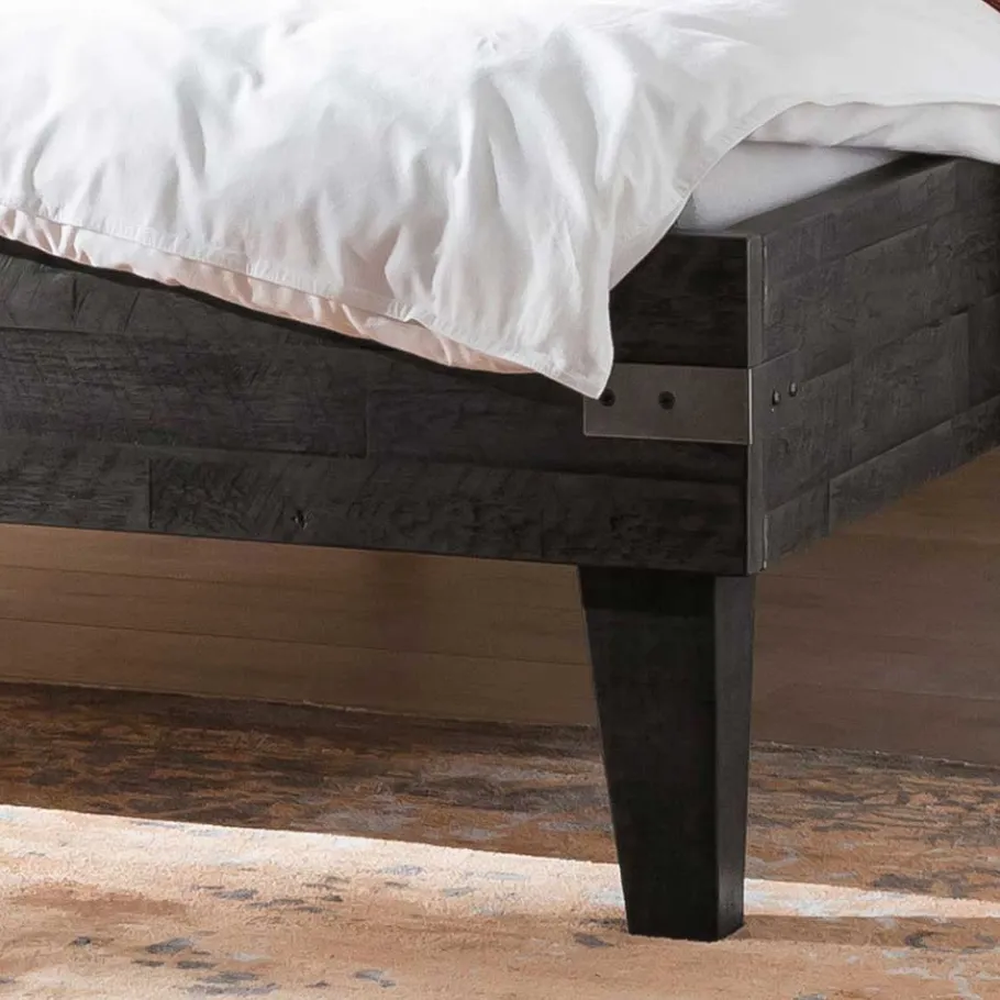 Discount Wohnen Holzbett aus Akazie in Grau Antik Finish - Jasefiana
