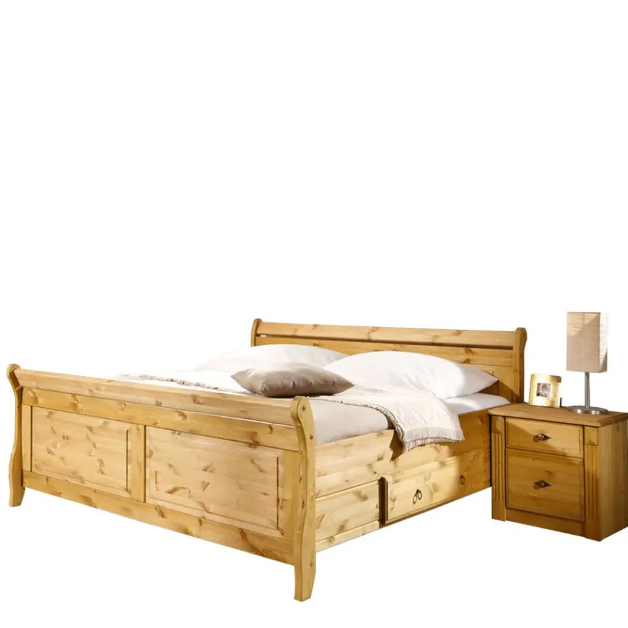 Sale Wohnen Holzbett Corabia mit Nachtkommoden (dreiteilig)