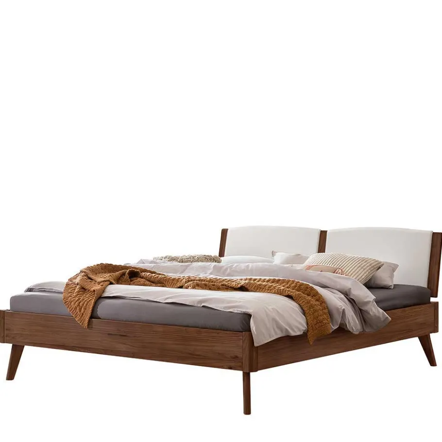 Outlet Wohnen Holzbett in Nussbaum Braun mit Weiß - Bacaro