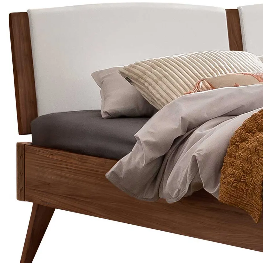 Outlet Wohnen Holzbett in Nussbaum Braun mit Weiß - Bacaro