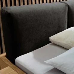 Online Wohnen Holzbett mit Chenille Kopfteil & Nachttische - Nadescha (dreiteilig)