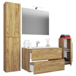 Online Wohnen Holzoptik Badezimmer Möbel - Karin (vierteilig)