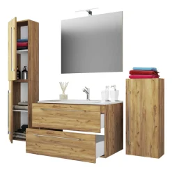 Online Wohnen Holzoptik Badezimmer Möbel - Karin (vierteilig)