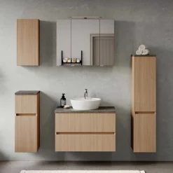 Clearance Wohnen Holzoptik Badezimmermöbel Set - Leitha (fünfteilig)