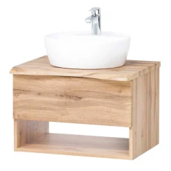 Outlet Wohnen Holzoptik Badmöbel mit Baumkante - Tofias (dreiteilig)