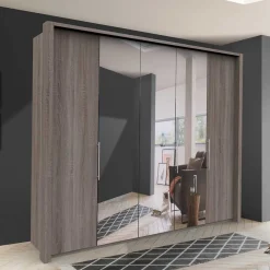 Outlet Wohnen Holzoptik Kleiderschrank mit Spiegel - Crenba