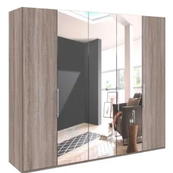 Outlet Wohnen Holzoptik Kleiderschrank mit Spiegel - Crenba