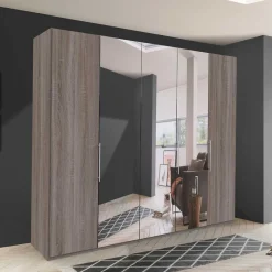 Outlet Wohnen Holzoptik Kleiderschrank mit Spiegel - Crenba