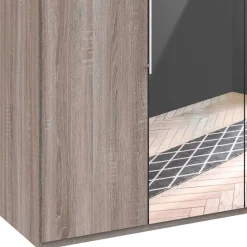 Outlet Wohnen Holzoptik Kleiderschrank mit Spiegel - Crenba