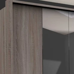 Outlet Wohnen Holzoptik Kleiderschrank mit Spiegel - Crenba