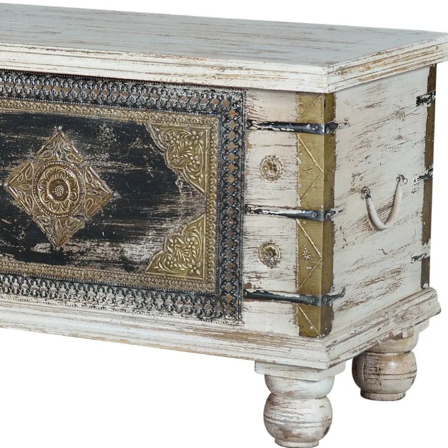 Clearance Wohnen Holztruhe in Antikweiß Schwarz Bronze - Lismiangra