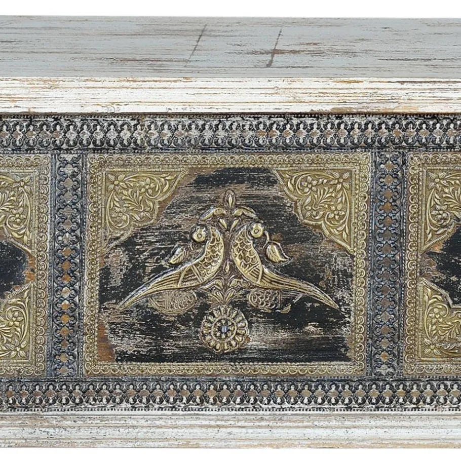 Clearance Wohnen Holztruhe in Antikweiß Schwarz Bronze - Lismiangra