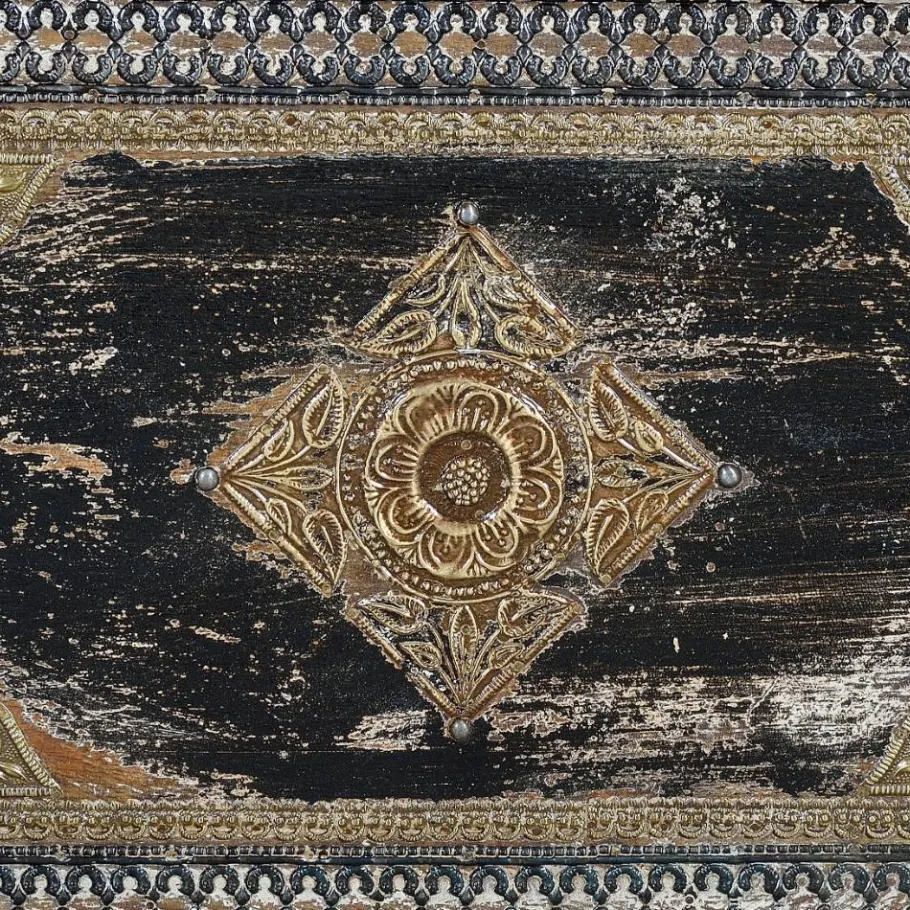 Clearance Wohnen Holztruhe in Antikweiß Schwarz Bronze - Lismiangra