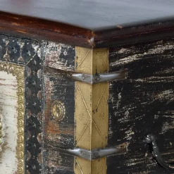 Outlet Wohnen Holztruhe in Schwarz Antikweiß Bronze Braun - Rene