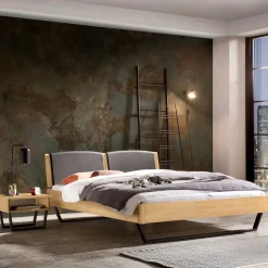 Online Wohnen Industrial Bett aus heller Eiche - Ezianas