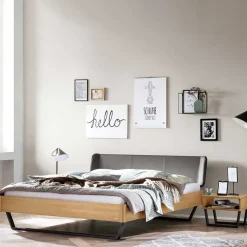 New Wohnen Industrial Designbett aus Eiche Hell geölt - Saye