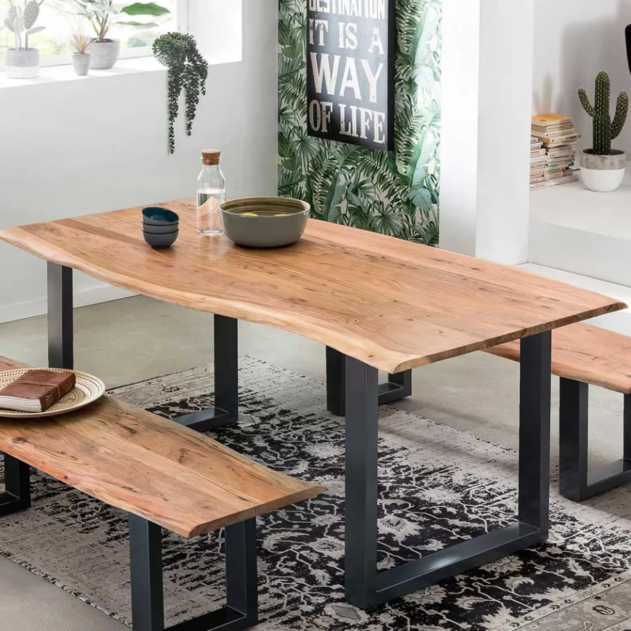 Outlet Wohnen Industrial Esstisch mit Baumkante Akazie - Hovalta