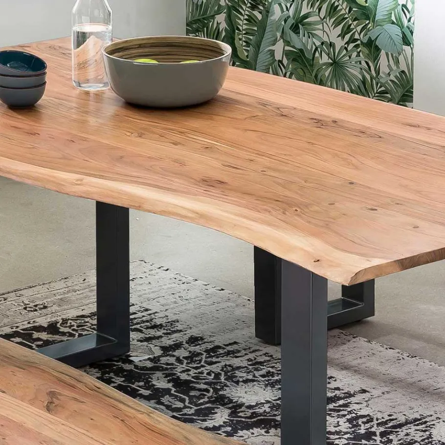 Outlet Wohnen Industrial Esstisch mit Baumkante Akazie - Hovalta